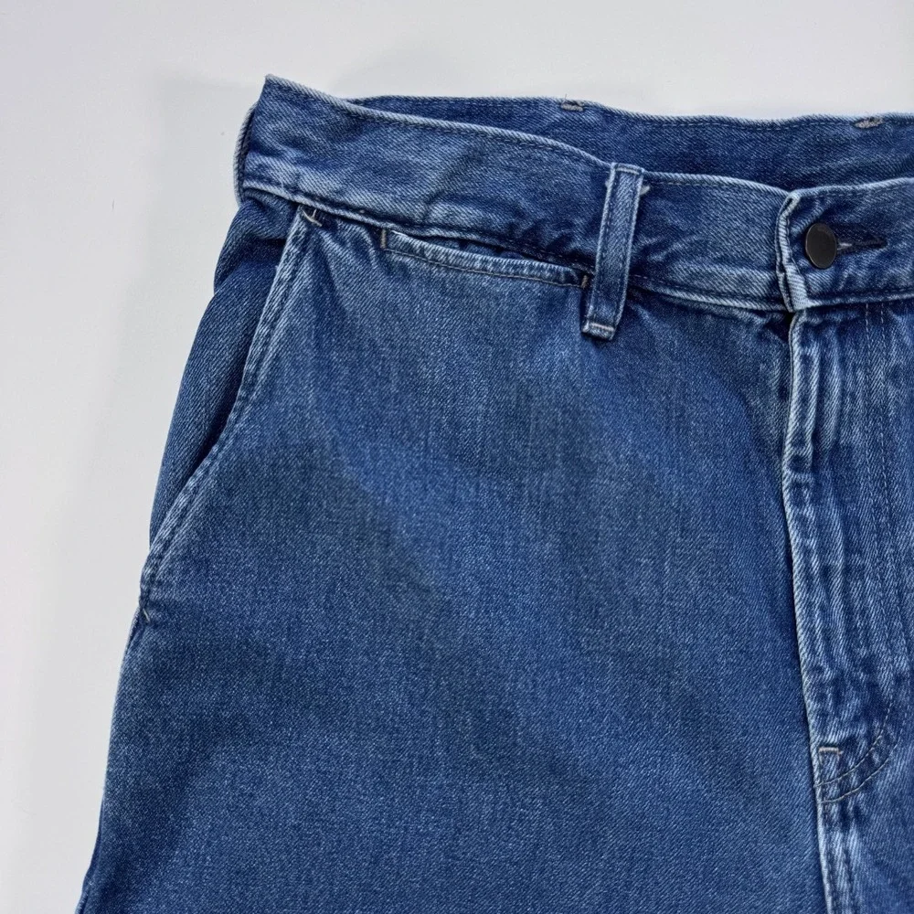 UNIQLO Wide Baggy Tapered Jeans Denim Unisex Large Slash Pockets Loose Blue